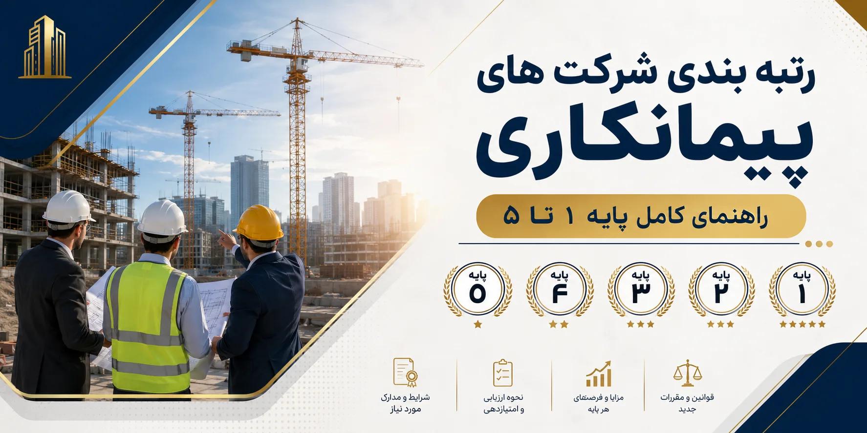 رتبه بندی شرکت های پیمانکاری چگونه انجام می‌شود؟ با پایه‌های ۱ تا ۵ پیمانکاری، معیارهای تشخیص صلاحیت، سوابق اجرایی، توان فنی و مالی و اهمیت رتبه پیمانکار آشنا شوید.